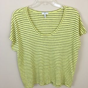 Joie Tee Shirt Womens M Short Sleeves Yellow Blue Stripes 100% Linen Sco…